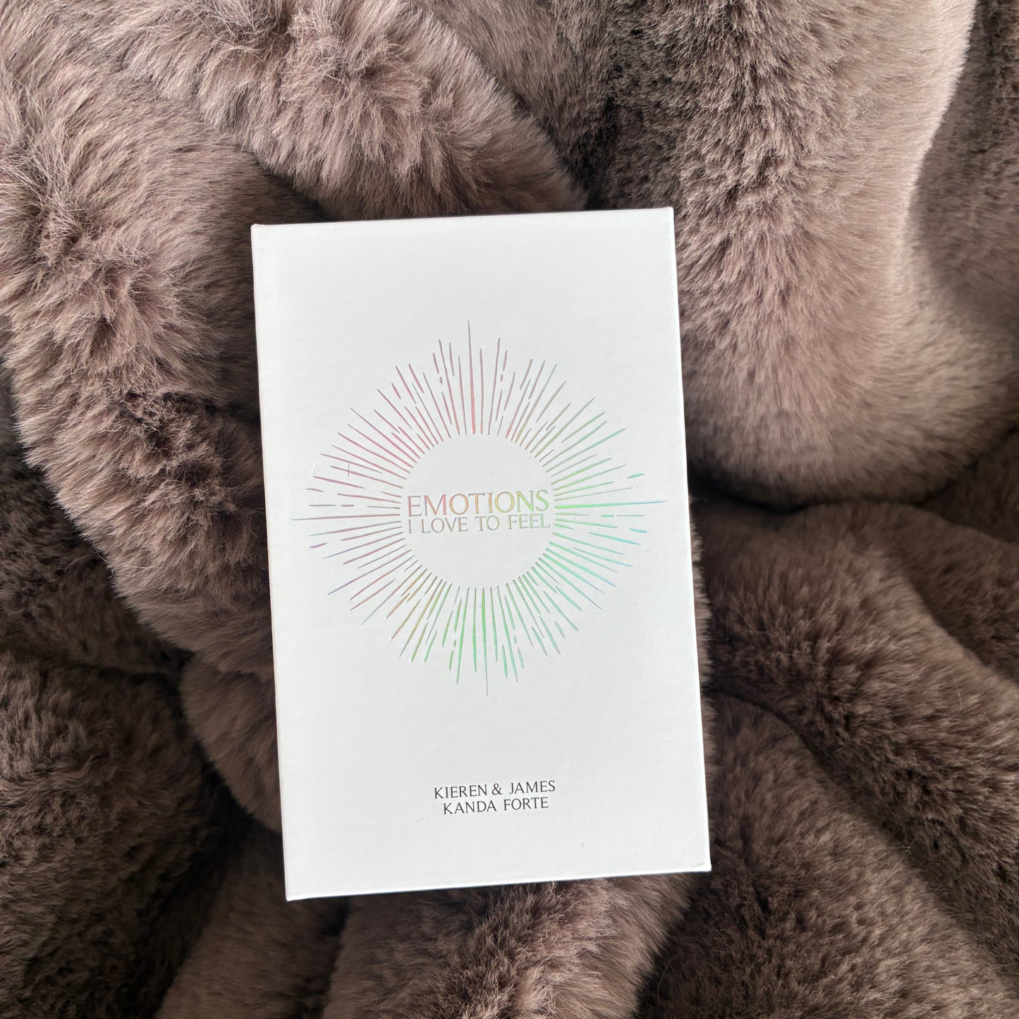 Affirmation card deck UK - front view, on a fluffy brown blanket