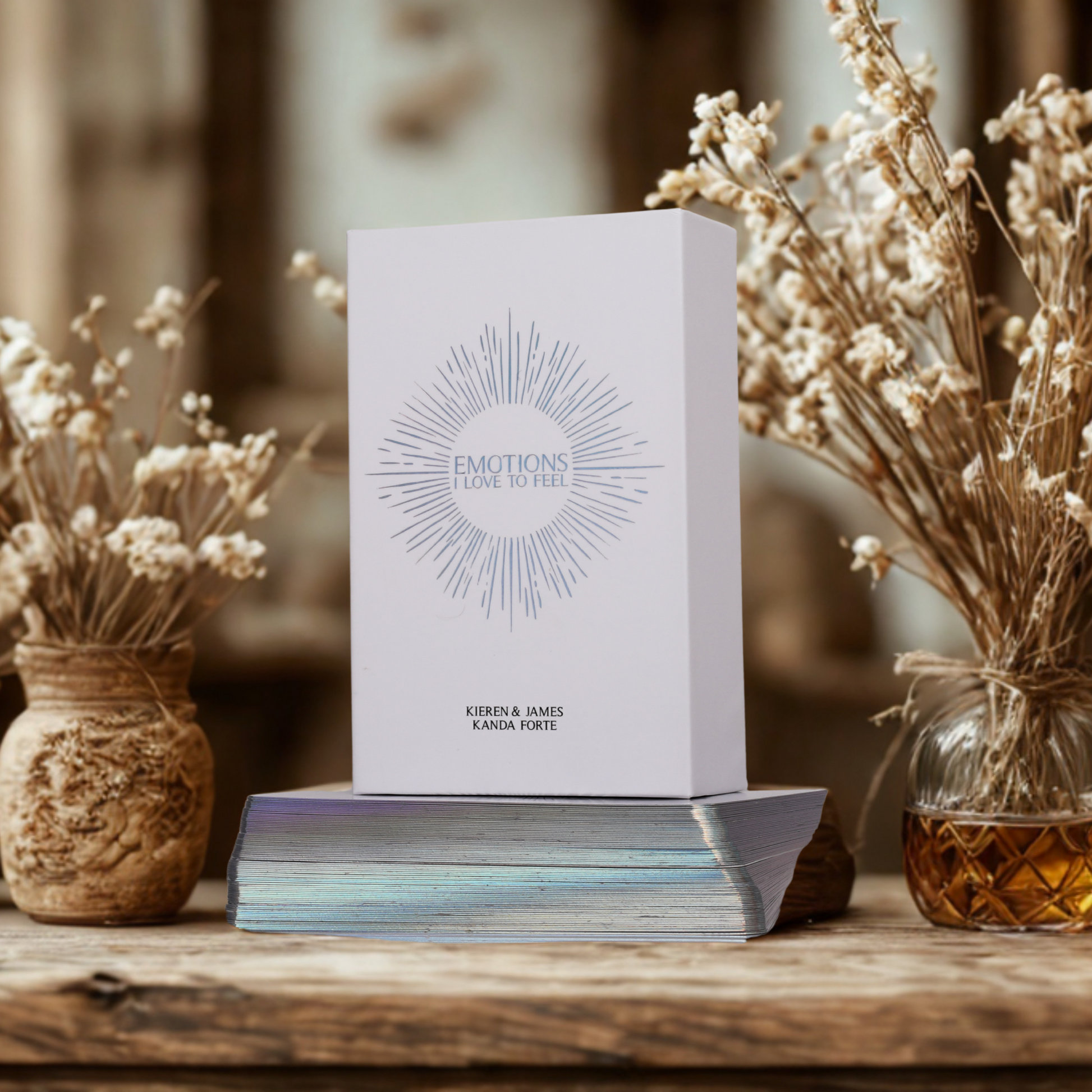 Daily Affirmation deck, Emotions I Love to Feel amongst dry flowers